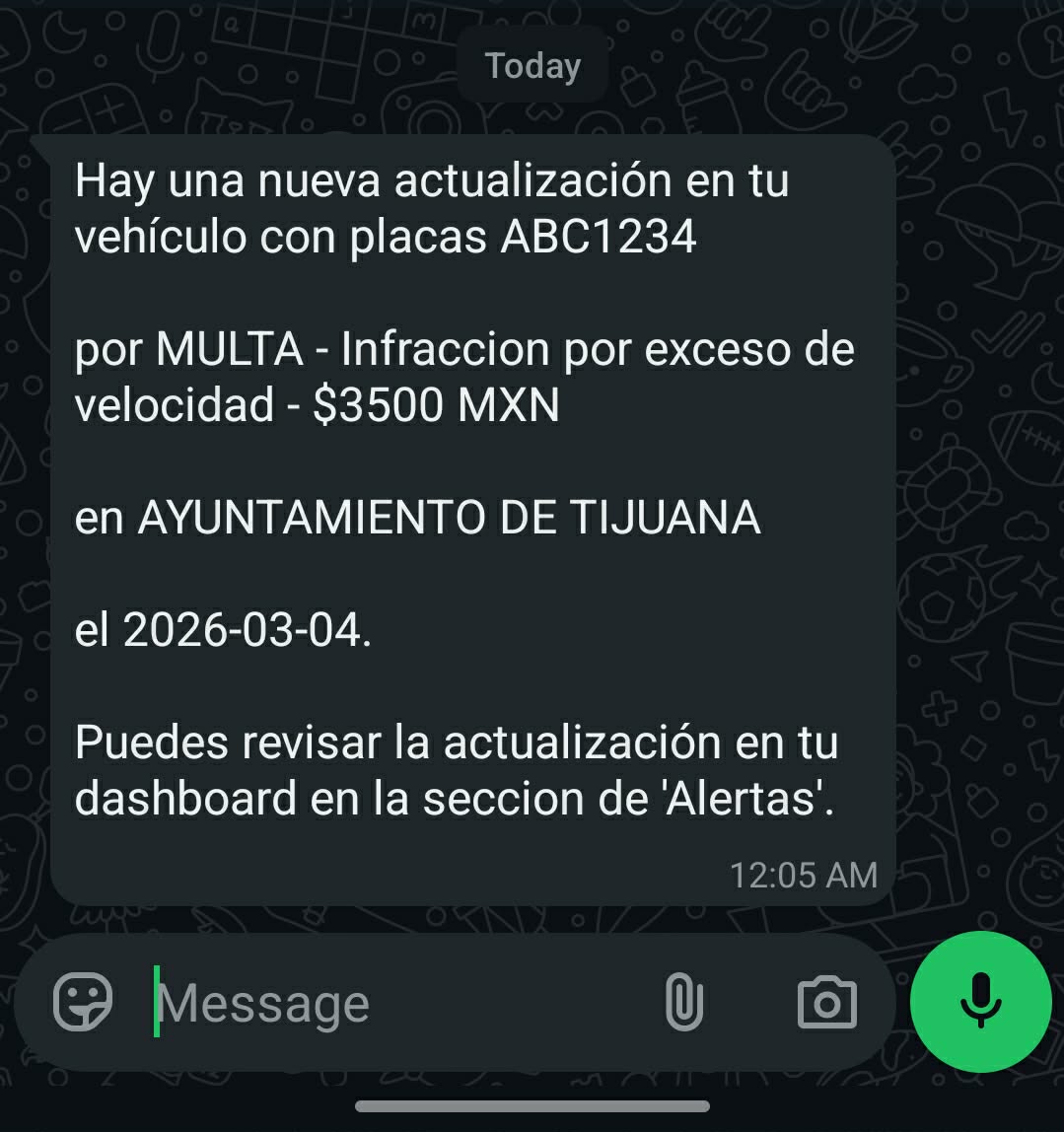 Alerta de multa por WhatsApp